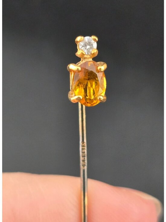 Sterling Jewelry - Vintage Sterling Silver Stick Pin With Citrine And Rhinestone 2.25"